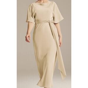 FORMAL AW 8 M cream champagne satin Romula party bridesmaid midi dress NEW b66